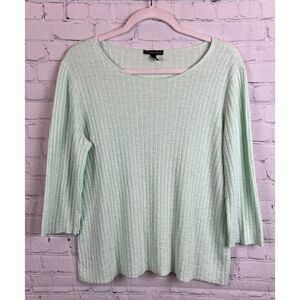 EILEEN FISHER light mint green organic linen cotton rib knit sweater pullover S